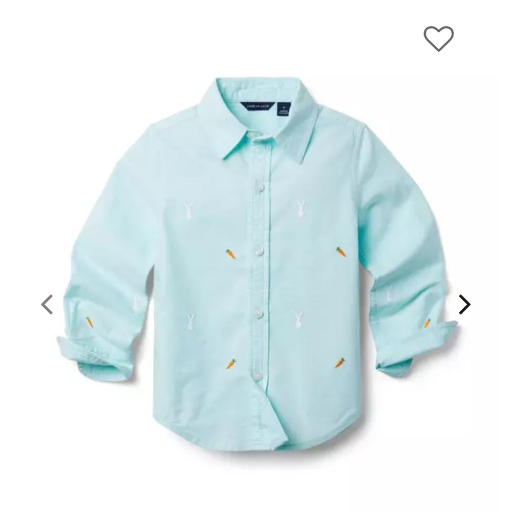 Janie and Jack Mint Green Button Down Shirt with carrots and bunnies size 5 boy